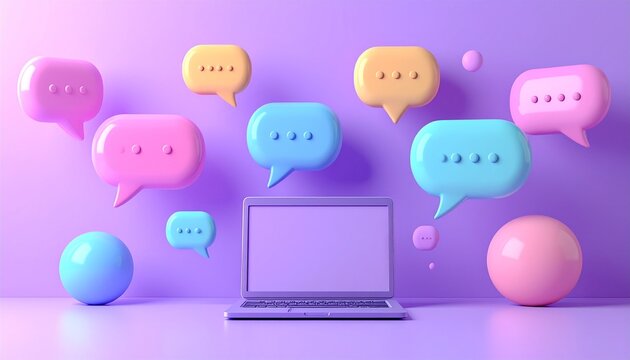 インターネット上の議論やコメントをイメージした3D風の吹き出しイラスト