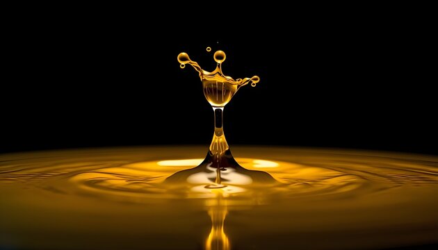 High speed splash of golden liquid creating a crown shape