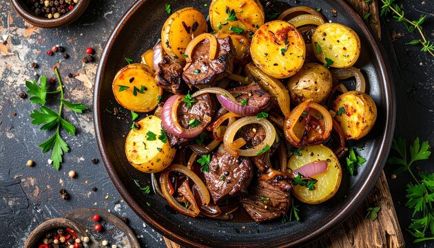 Gebratene Leber mit Zwiebeln und Kartoffeln