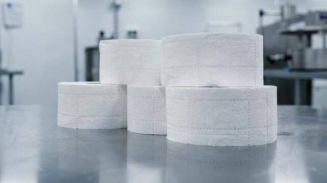 Medium shot of lowdust industrial tissue rolls with perforations designed for precise tearing in sterile lab and cleanroom environments highlighting advanced hygiene standards.