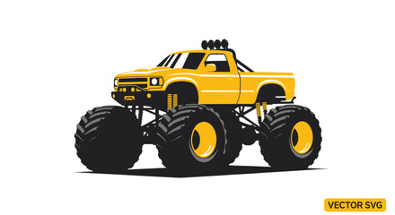 Yellow Monster Truck with Oversized Tires and Off-Road Lights © nad