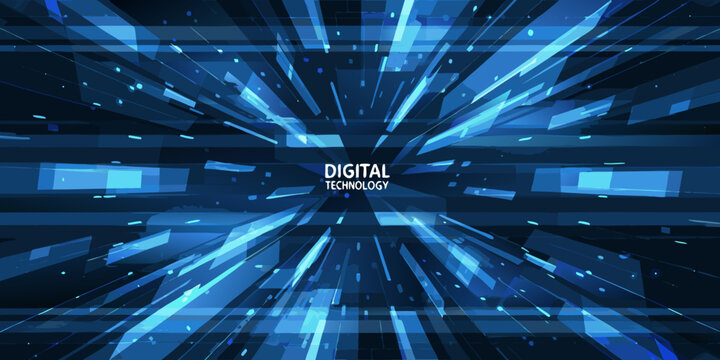 Abstract blue geometric lines radiating from a vanishing point