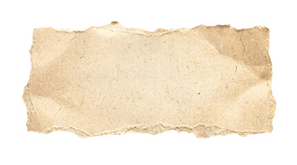 Rough torn beige paper strip with deckle edges isolated on white, vintage recycled parchment texture for scrapbook, label, banner, and design mockup