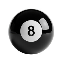 Shiny black eight ball isolated on transparent background