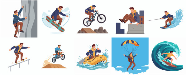 Dynamic Flat Style Extreme Sport Activities Illustration Set Collection © Daun