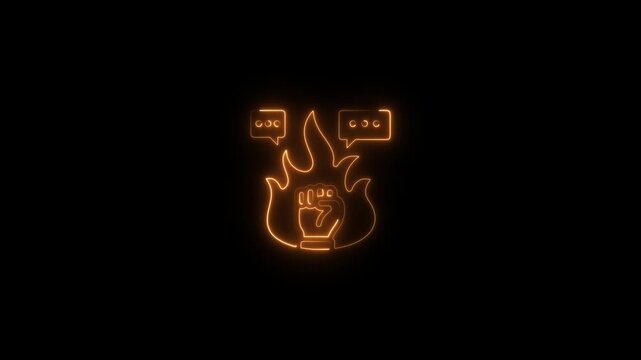 Neon Fist with Flames and Chat Bubbles neon sign glowing orange neon