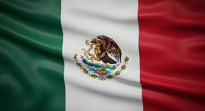 The national flag of mexico waving with the iconic eagle and cactus emblem