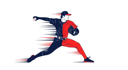 Fototapeta premium Baseball pitcher in action, throwing a ball with speed lines, dynamic illustration