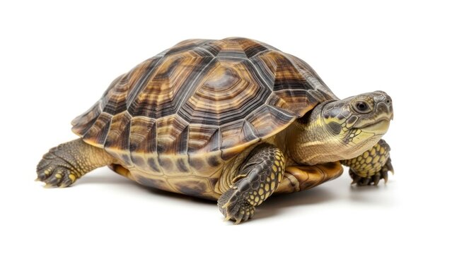 tortoise walking on white background.
