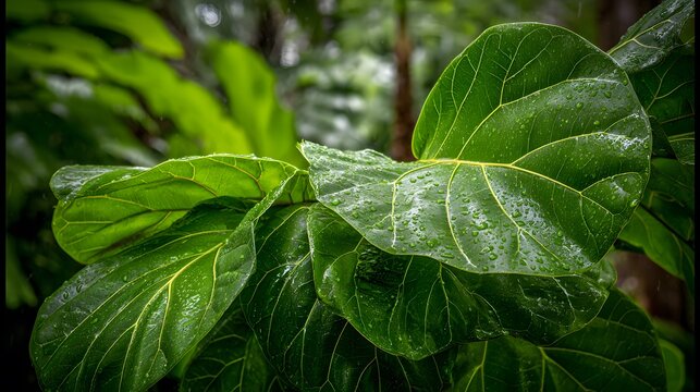 Vibrant closeup of emerald green Fiddle Leaf Fig leaves