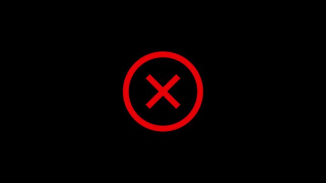 Cross symbol animation icon for delete action and rejection notice
