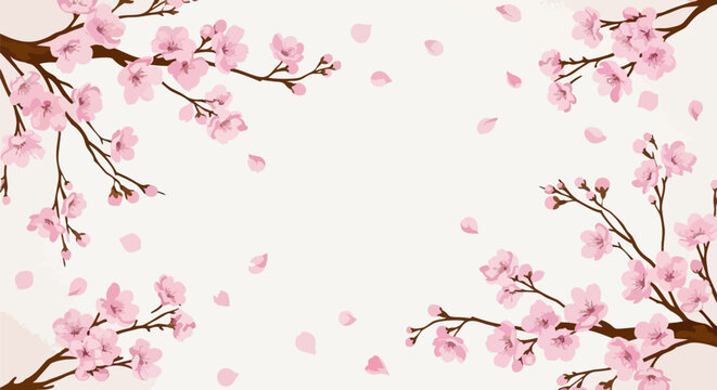 Vector cherry blossom branch pattern, pink flowers