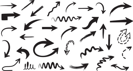 Collection of black arrows on white background