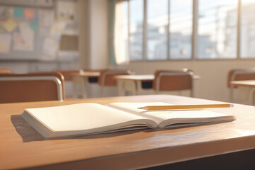 教室の机とノート