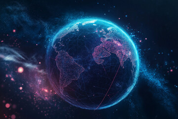Fototapeta premium Metaverse digital world cyber space background, neon colorful global world in cyber space, future energy power technology and internet connection concept