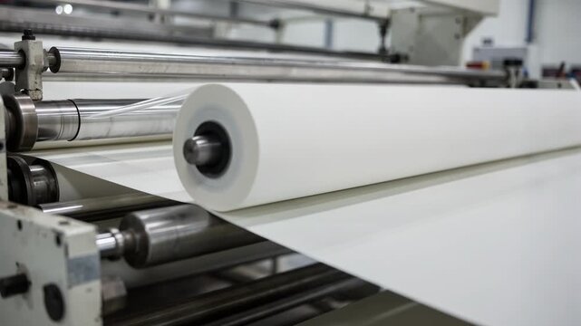 View of paper coating process focusing on matte stock production showcasing automated rollers applying even nonglossy layers for premium quality paper.