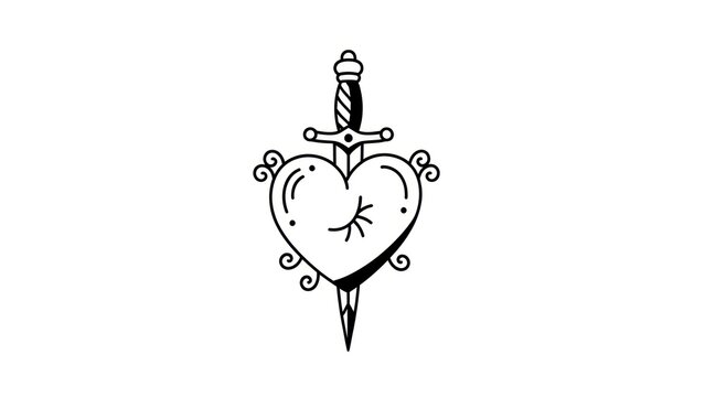 Tattoo design of heart pierced by dagger.