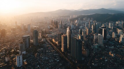 Fototapeta premium Sunrise over modern cityscape