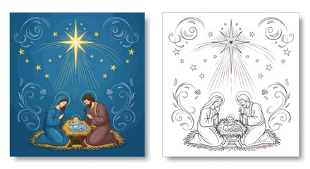 Fototapeta premium Nativity Scene with Star of Bethlehem and Ornamental Flourishes