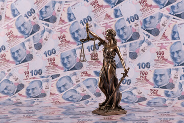 Fototapeta premium The figure of against the background of 100 Turkish lira banknotes