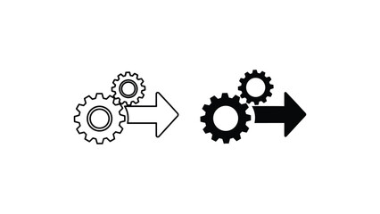 Gears Transformation Process in Simple Line Art with Black and White Color Scheme on White Background for Business Infographics