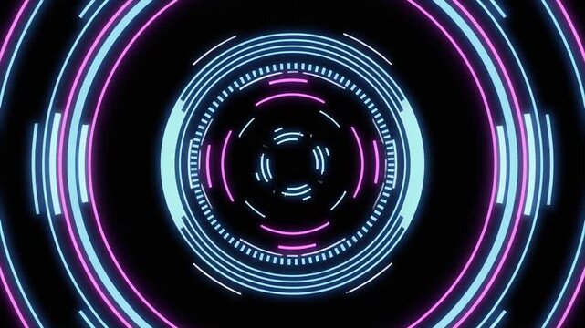 Futuristic looping sci fi radar screen neon circles rotating slowly pulse light waves tracking points seamless surreal ambience cascading softly abstract cinematic loop