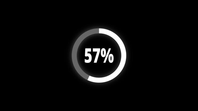 Abstract pie chart with 57 percent progress bar animation. Pie chart business and finance visual data representation for sales and statistics on black background. 4k video