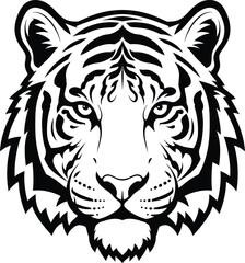 Fototapeta premium Striking black and white portrait of a tiger s head and face