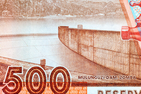 500 Kwacha Malawi Banknote Featuring Mulunguzi Dam in Zomba. Money of Africa. Paper Money of Malawi