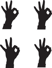 Obraz premium Four black hand silhouettes making okay sign 