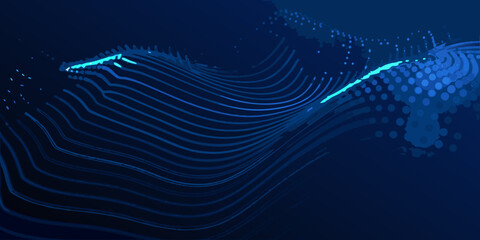 Abstract blue whale illustration with flowing lines and dotted patterns © Lalin