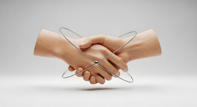 A handshake signifies a scientific collaboration, emphasizing a fusion of knowledge and partnership. It showcases the synergy between the two concepts, embodying the power of teamwork.