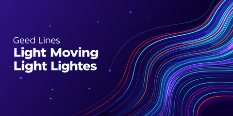 Abstract colorful light trails sweeping across a dark purple background © Lalin