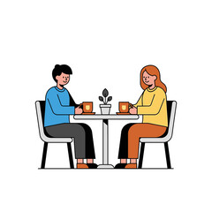 Couple Enjoying Coffee Date at Cafe Table with Plant