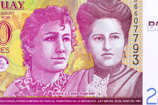 2000 Guaranies Paraguay banknote featuring Adela and Celsa Speratti. Polymer money. New money of Paraguay.