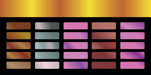 Metallic gradient foil background. most popular gradient. Gold, Pink gold, Silver and Holographic metal vector template © Qiana