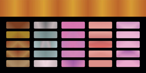 Metallic gradient foil background. most popular gradient. Gold, Pink gold, Silver and Holographic metal vector template © Qiana