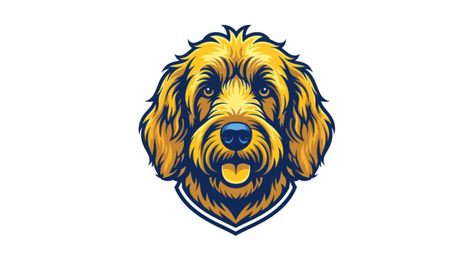Golden Doodle Dog Head Mascot Logo, Playful Cartoon Pet Portrait