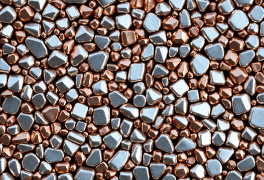 3D render of a seamless polished babbitt metal matrix texture, silver and copper mosaic background