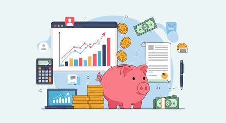 Pink Piggy Bank Savings Concept.