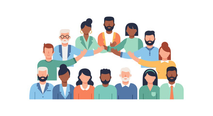 Diverse Team Collaboration & Unity. Global Community with Hands Joined, Representing Partnership, Support & Inclusion - Flat Vector Design