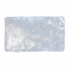 Clear ice block on transparent background with rough texture and uneven edges, floating in space