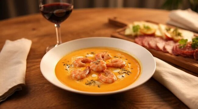 Delicious Shrimp Soup with Wine Dinner.