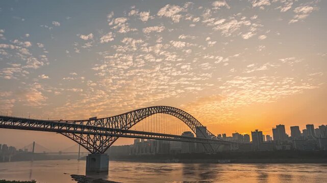 Chaotianmen Bridge Sunrise Over Yangtze River, Chongqing