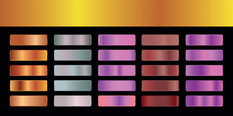 Metallic gradient foil background. most popular gradient. Gold, Pink gold, Silver and Holographic metal vector template © Dul