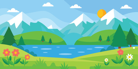 Fototapeta premium Cartoon Background Landscap Vector