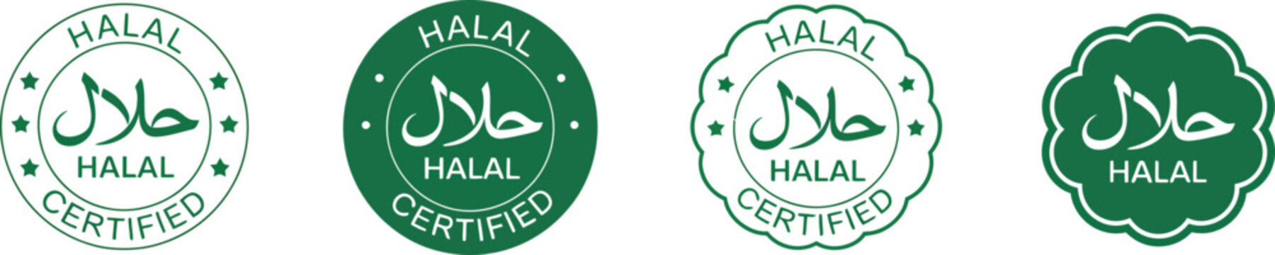 Four green halal certification stamps with Arabic script