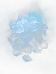 Fototapeta premium Glass-like ice pieces scattered on a transparent background with a soft blue hue during a bright daylight setting