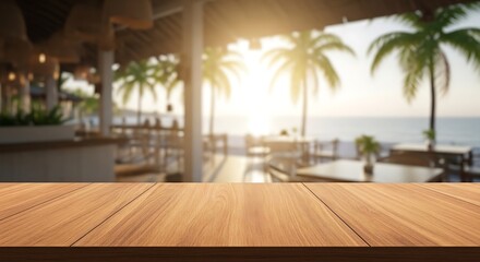 Fototapeta premium Tropical Beachside Deck with Palm Trees.