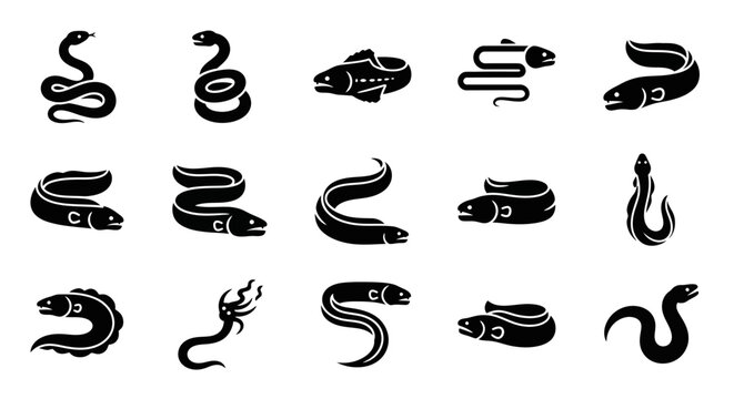 Various Snake Silhouettes in Different Poses.